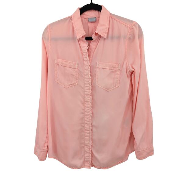 Chicos Top Womens 4 Pink Button Up Coastal Cowgirl Nautical Preppy Western Sheer - Picture 6 of 10